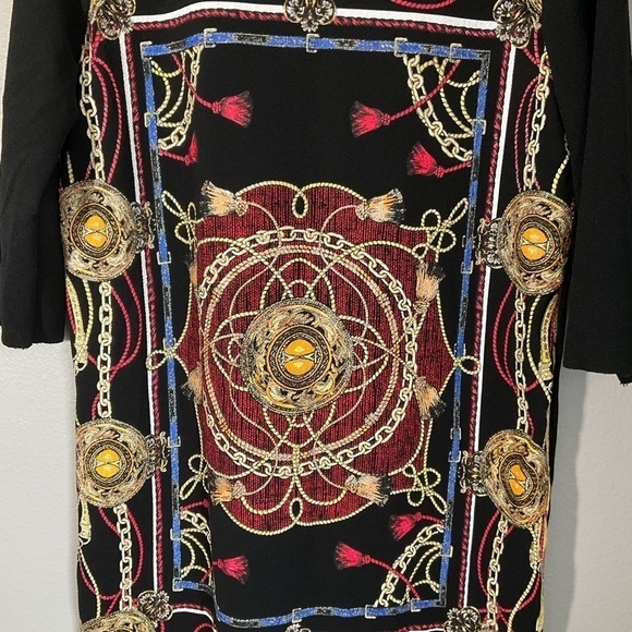 ZARA Geometric gold designs Basic Tunic Black Dress size Large D146 - Picture 7 of 7